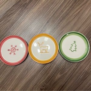 3 of Pottery Barn Santa's Reindeer Christmas tree holiday Dinner Plates